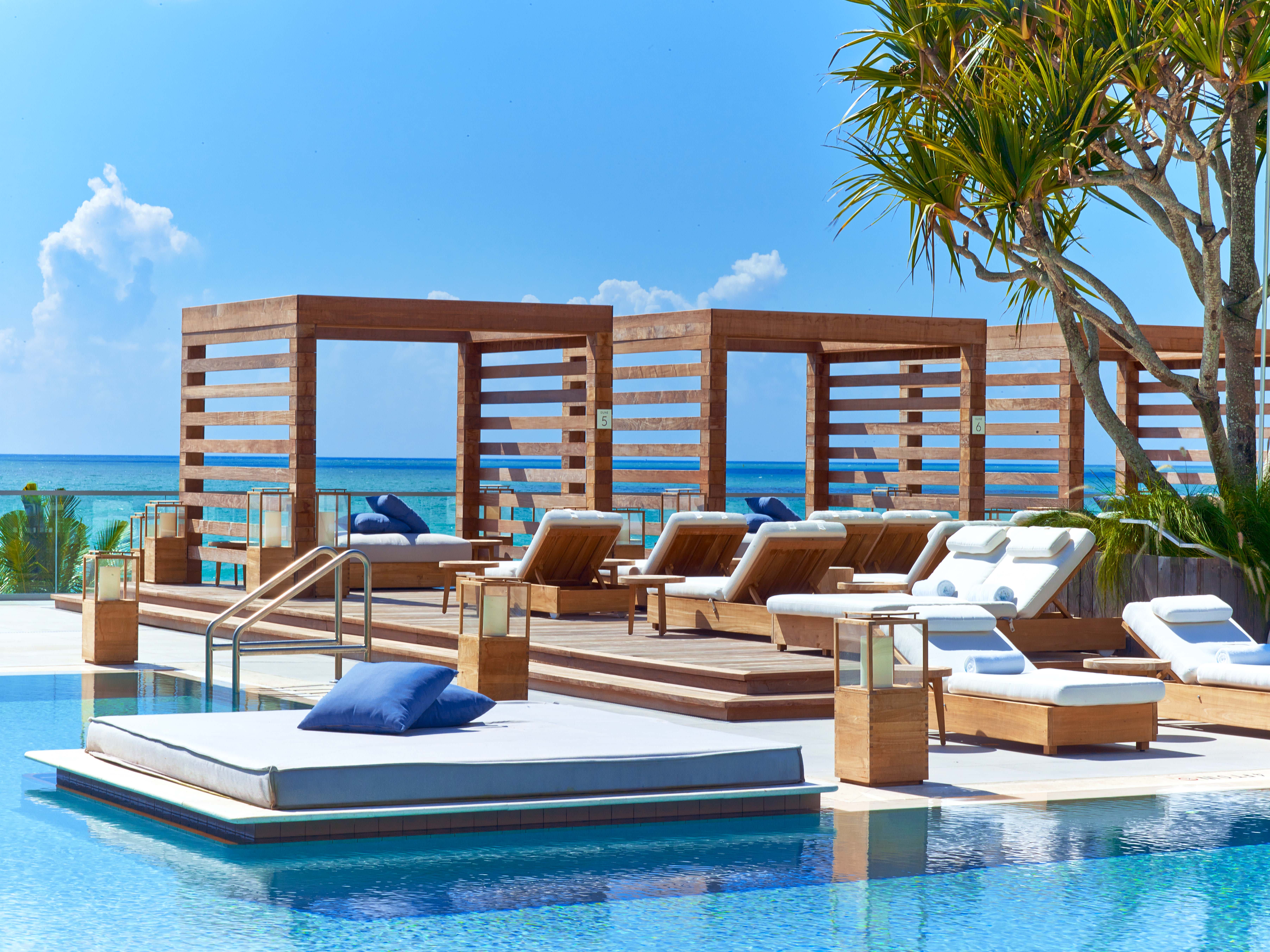 Cabana by a resort pool in Miami, Floria.
