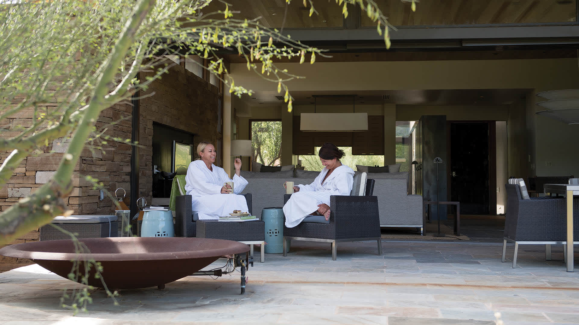 Two women enjoying each other's company at a health spa in Tuscon, Arizona.