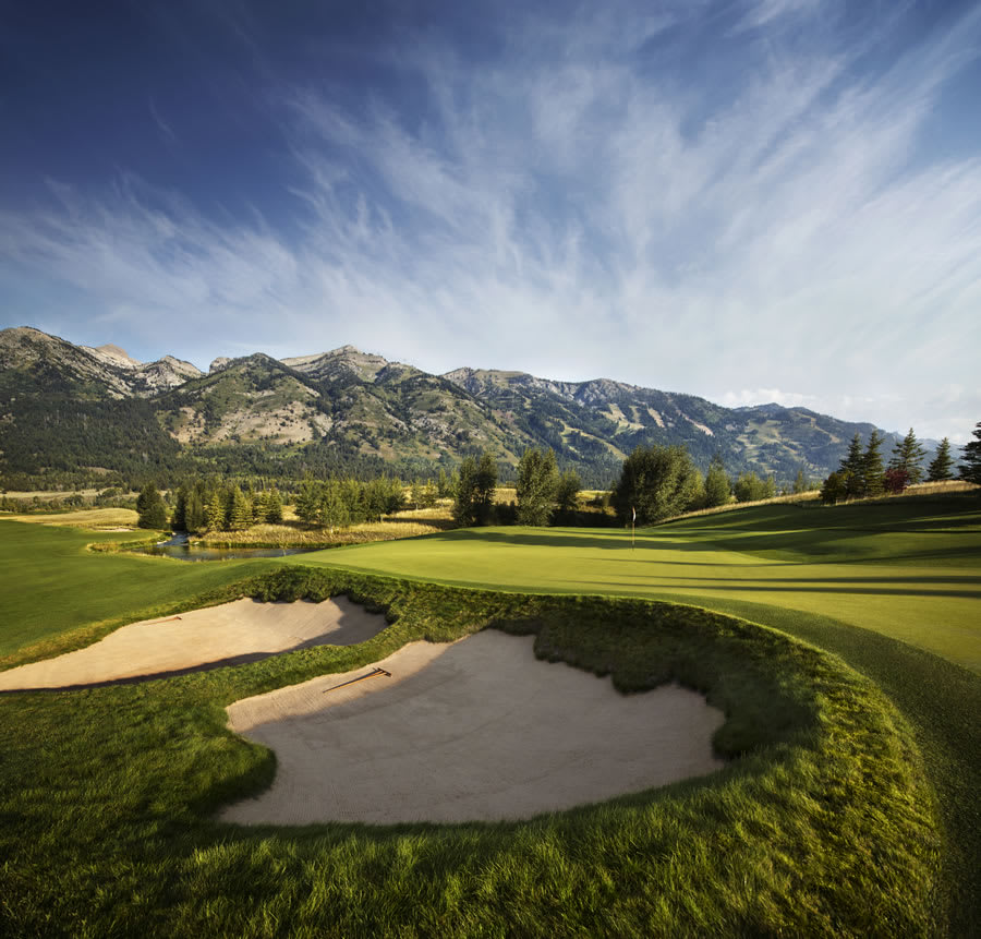 The green of a golf course in Jackson Hole, Wyoming.