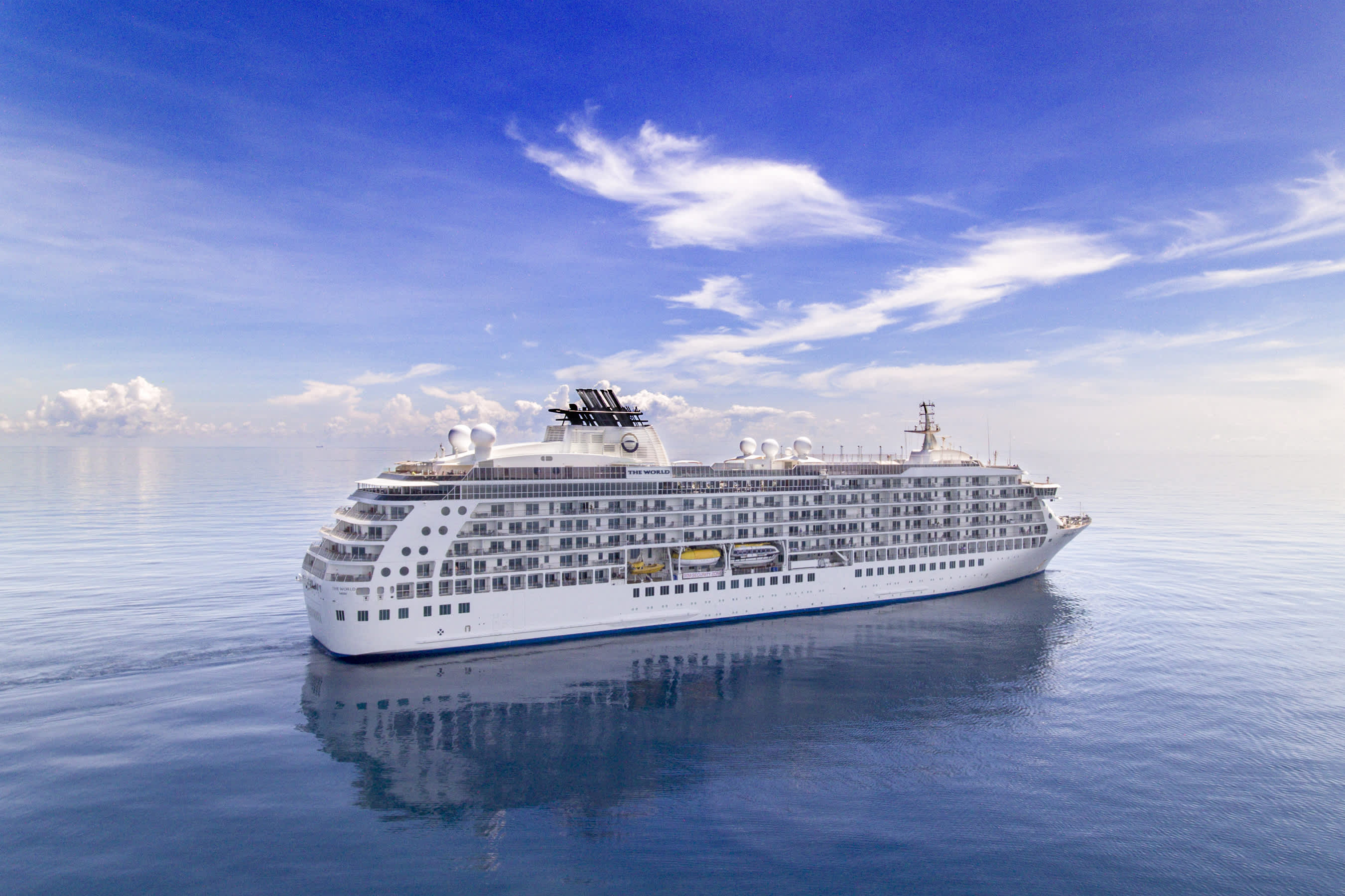 Luxury cruise ship in the open water.