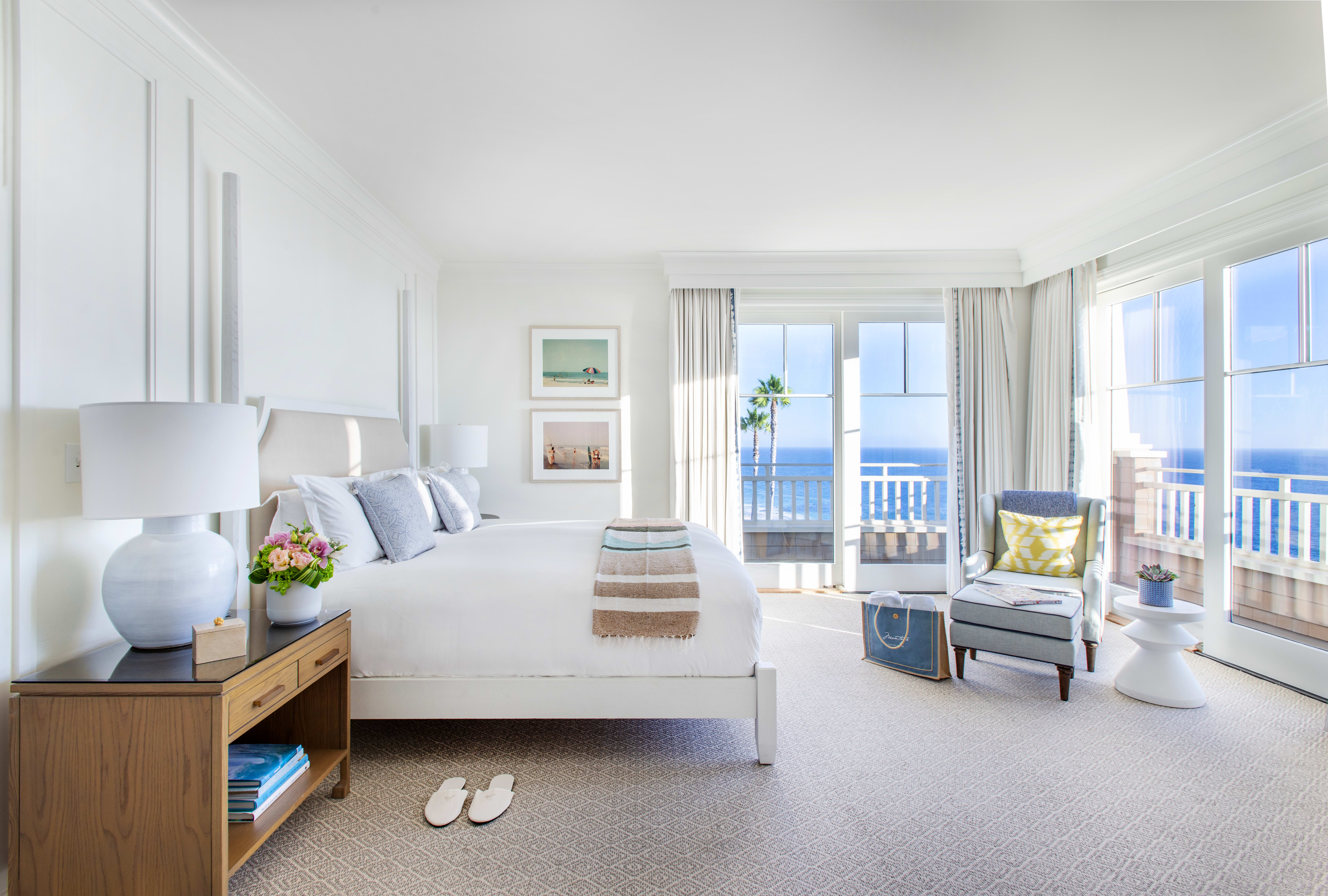 A master bedroom of a luxury unit in Laguna Beach, California.