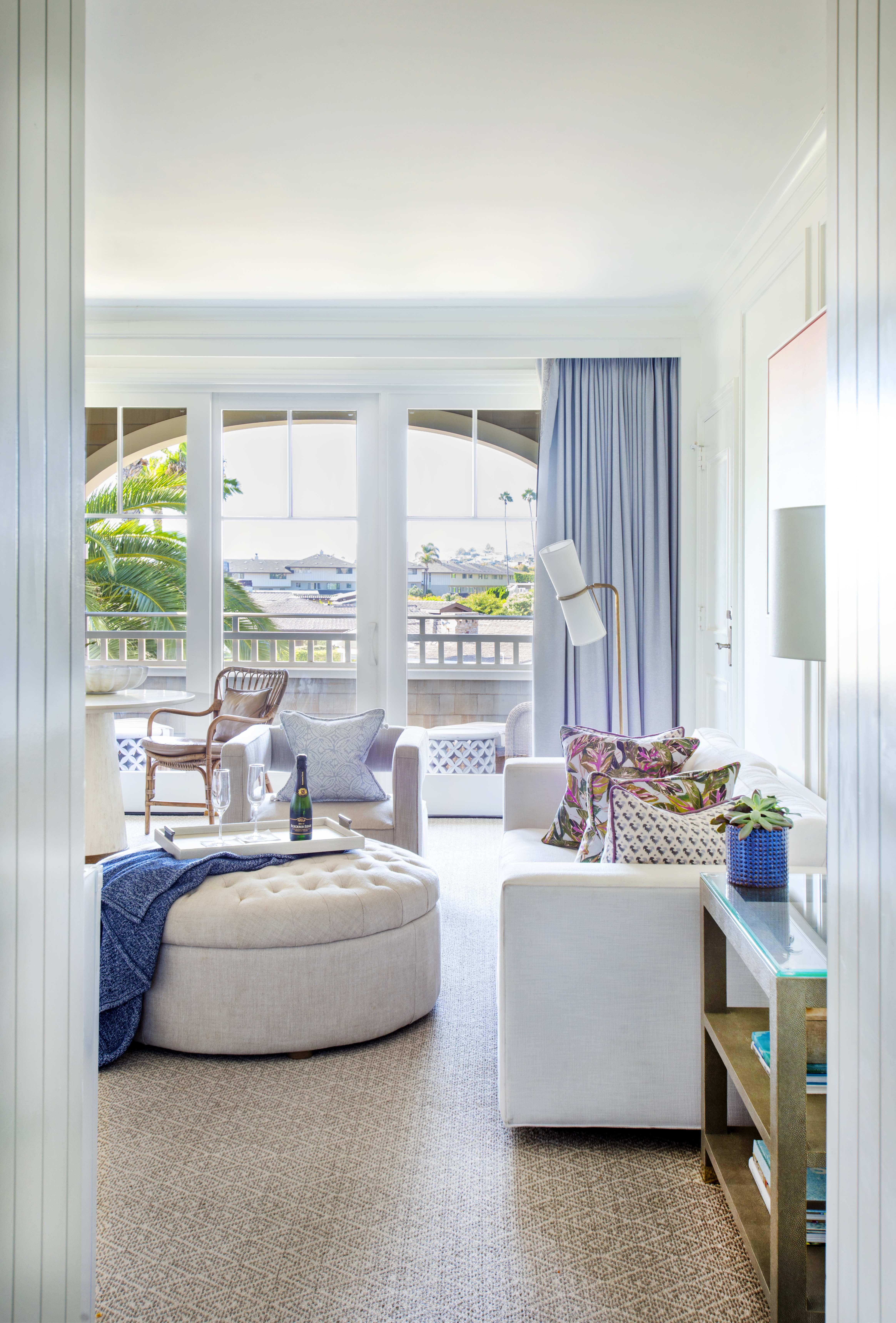 A living room of a luxury unit in Laguna Beach, California.
