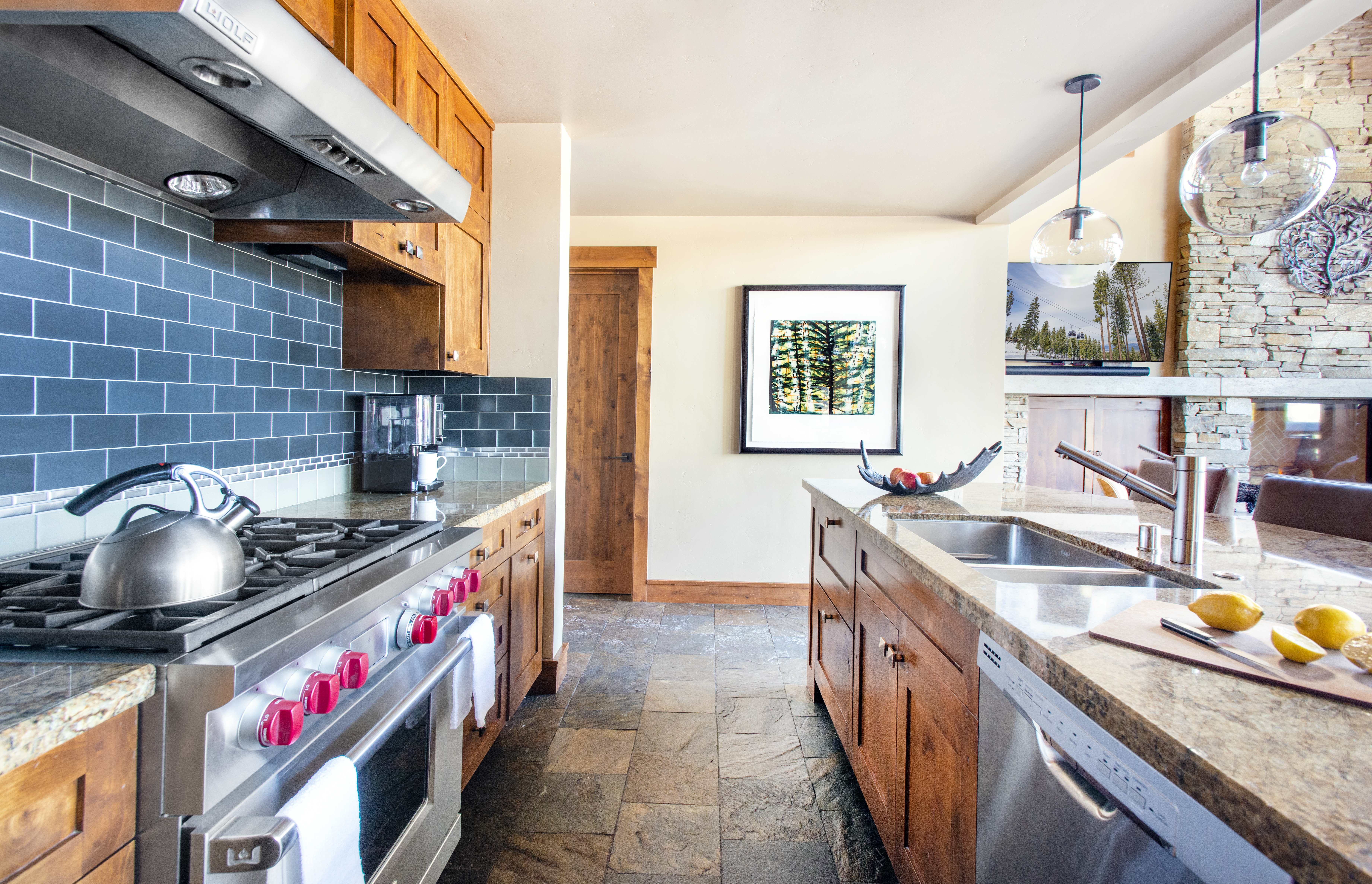 The kitchen of an Exclusive Resorts private home in Lake Tahoe, California.