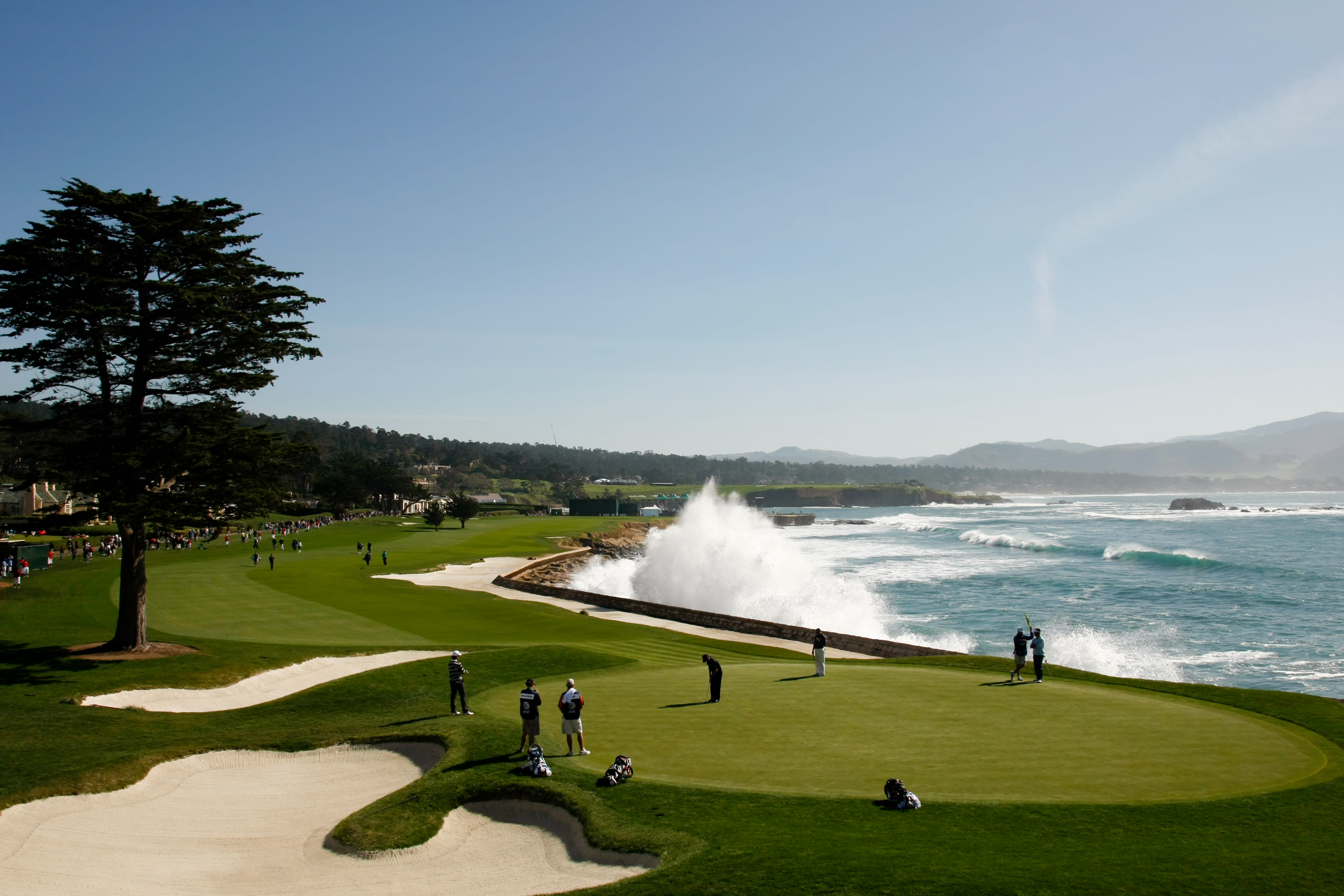 The 18th hole at a golf course in Pebble Beach.