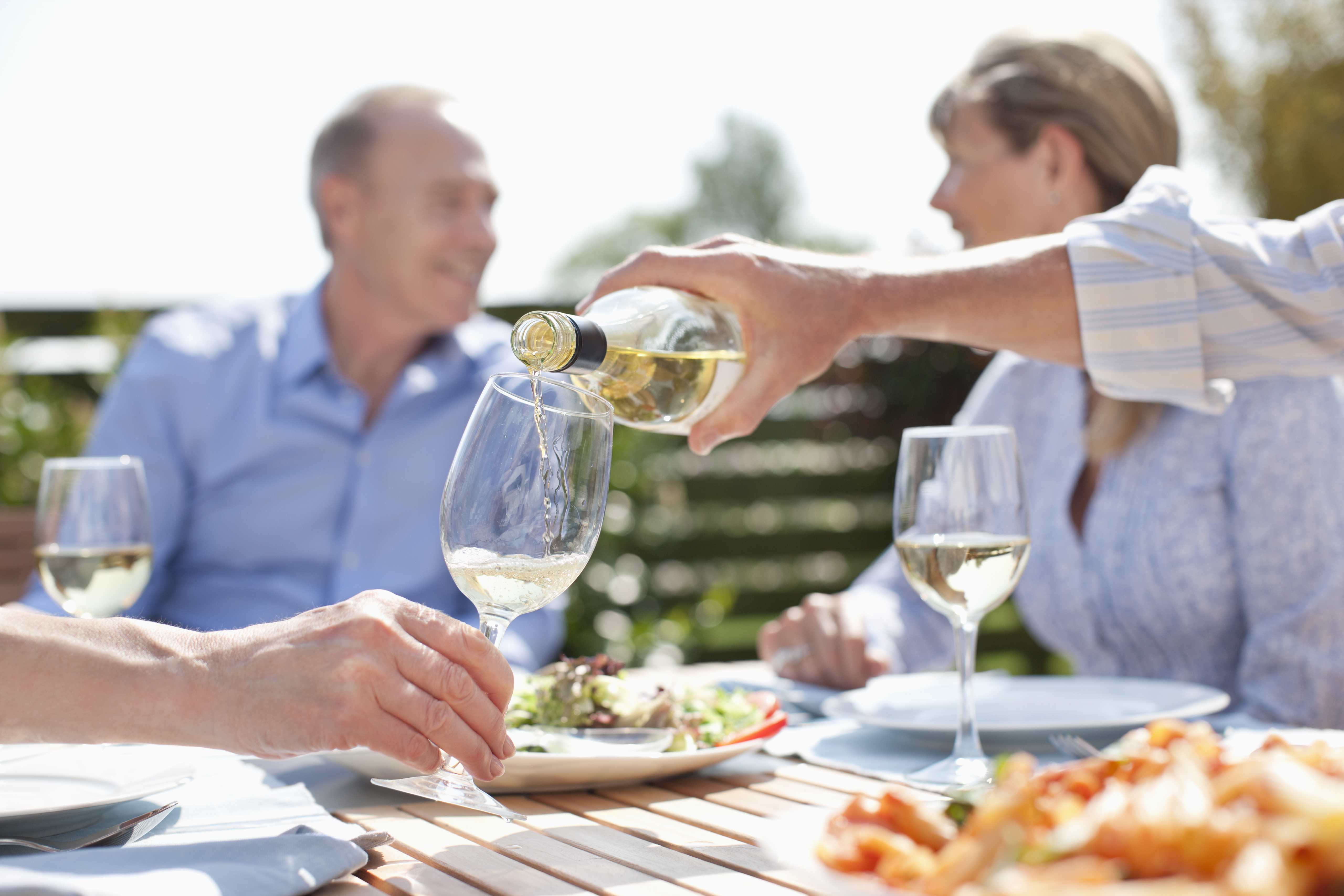 People enjoying wine and food at an outdoor gathering in Napa Valley"