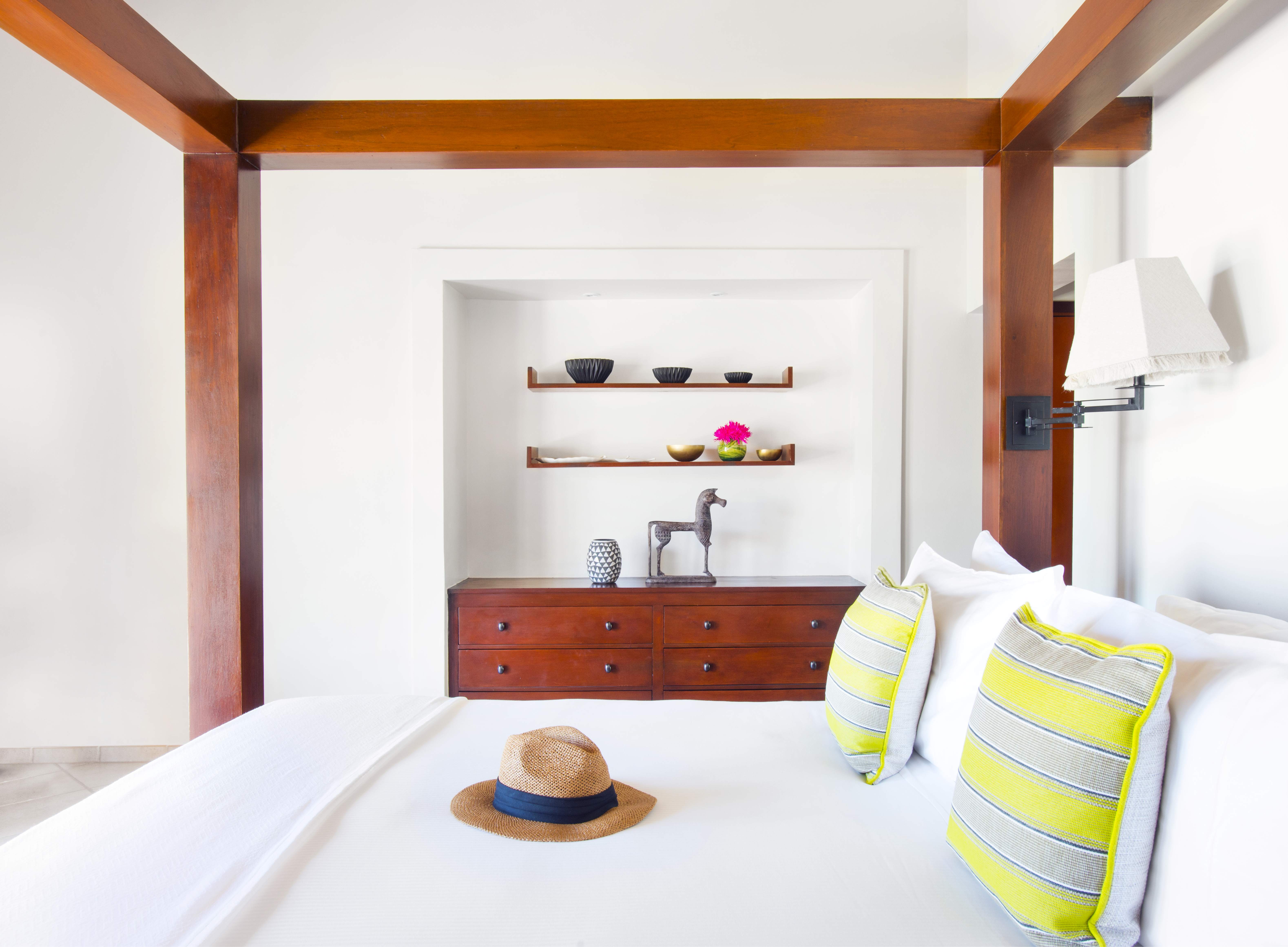Luxurious bedroom with modern decor in an Exclusive Resort villa in Nevis