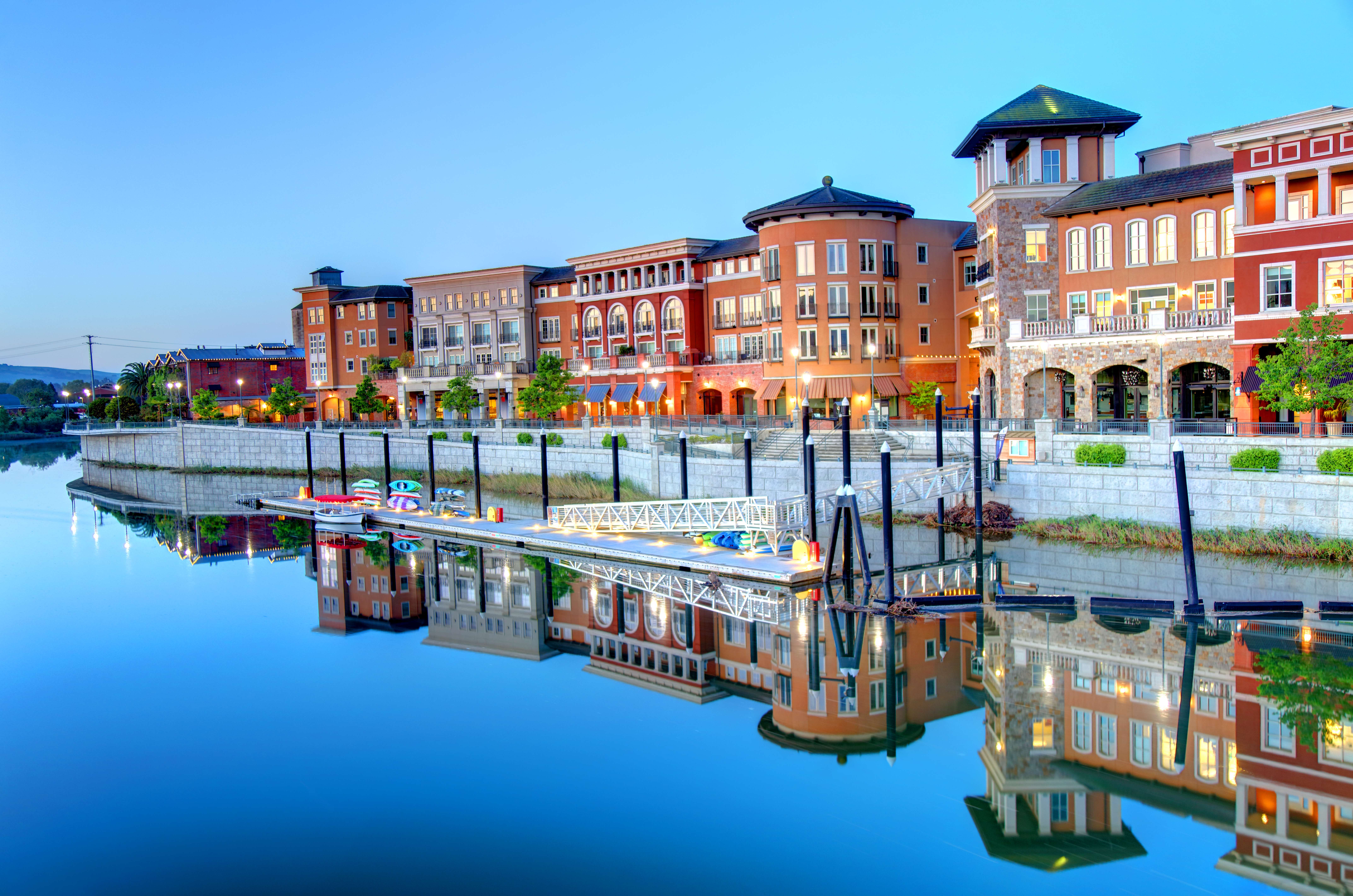Scenic view of a waterfront building complex in Napa Valley