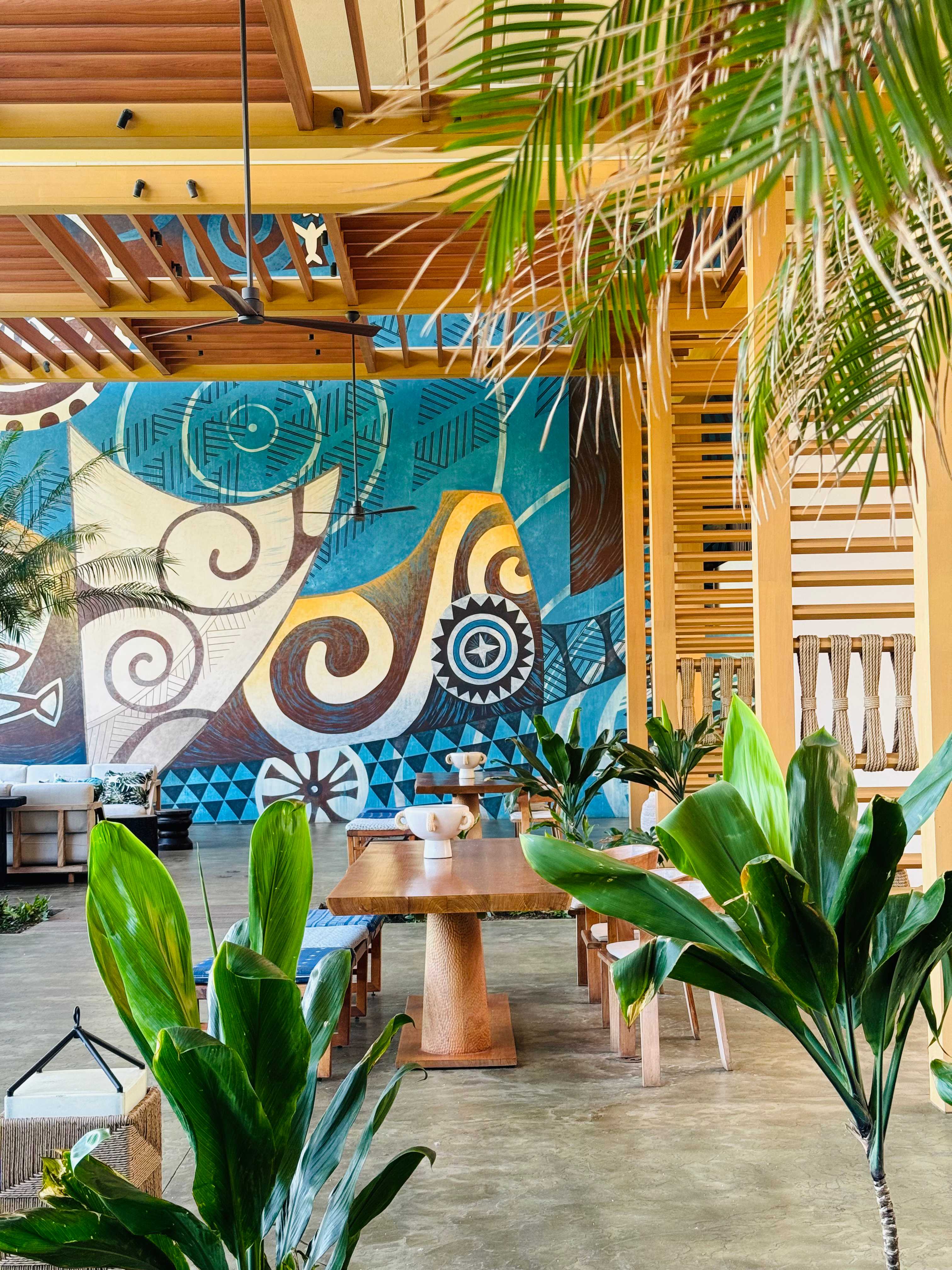 Interior of a vibrant and artistic café on the Kohala Coast.