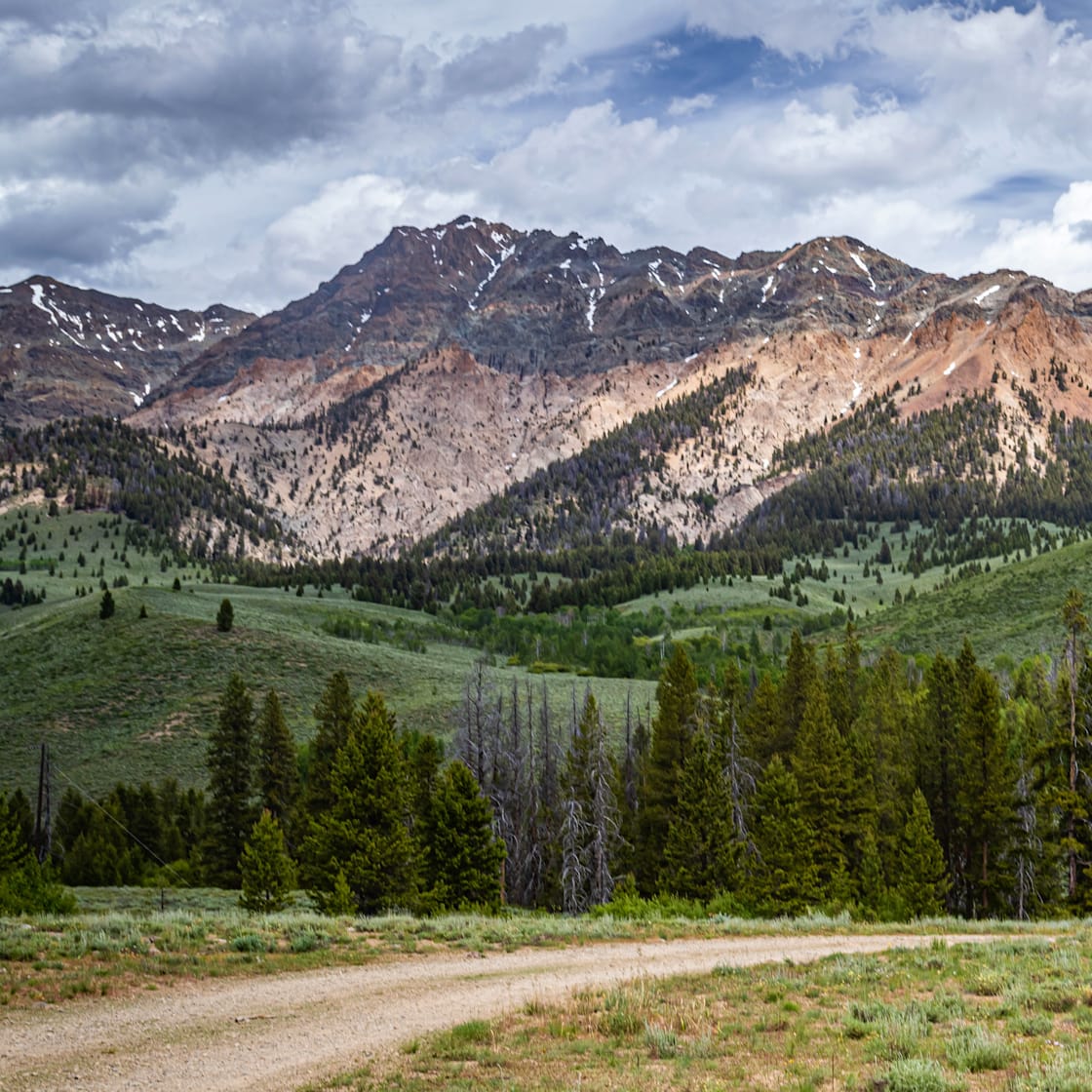 Scenic landscape of the rugged mountains and lush greenery in Sun Valley, Idaho.